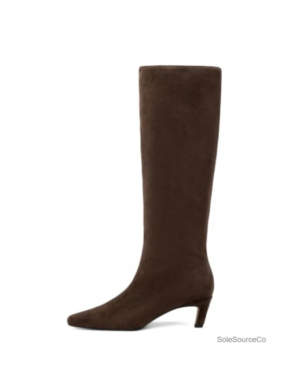 Faux Suede Knee High Boots Square Toe Kitten Heel Tall Womens